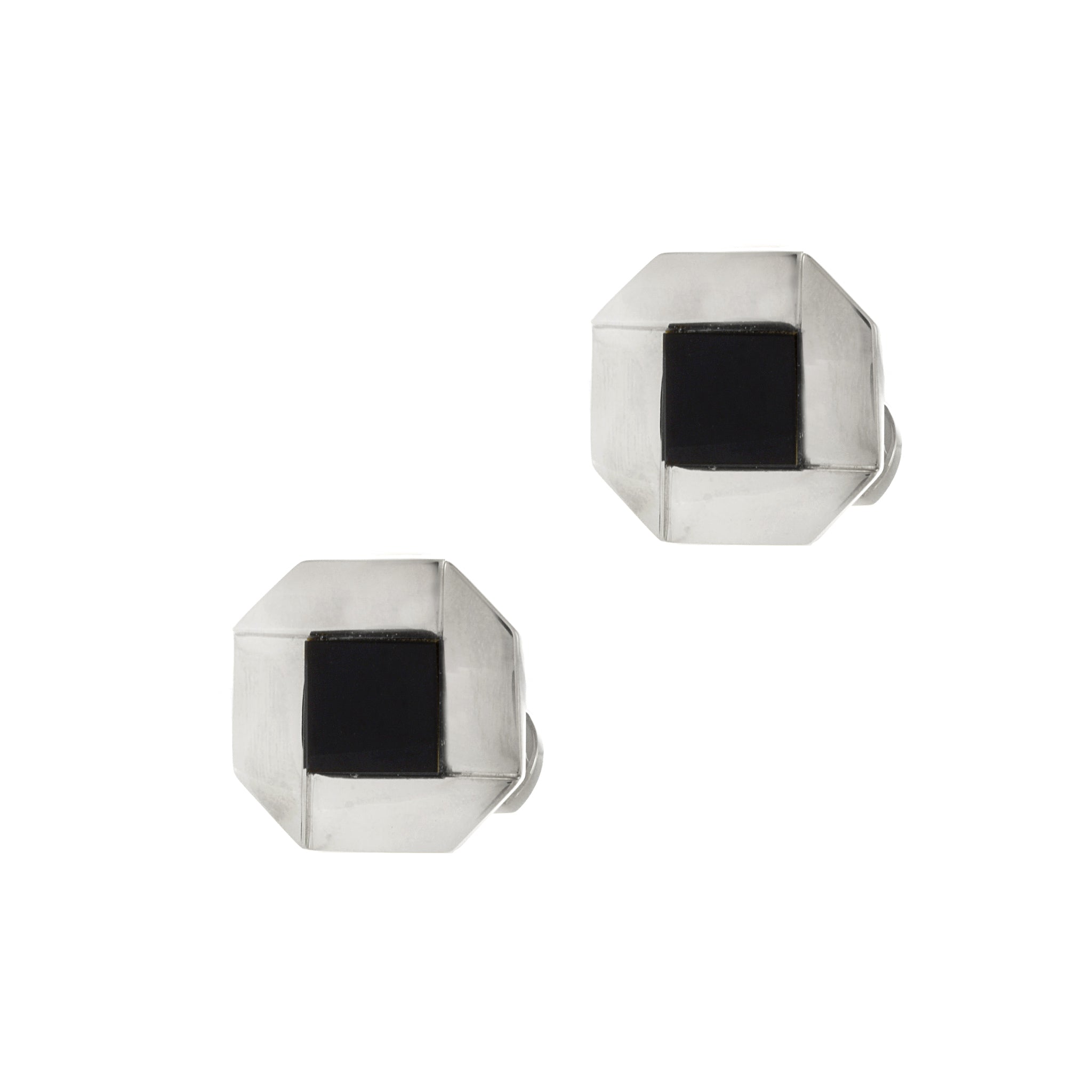 Louis Martin Sterling Silver and Black Onyx Square Cufflinks