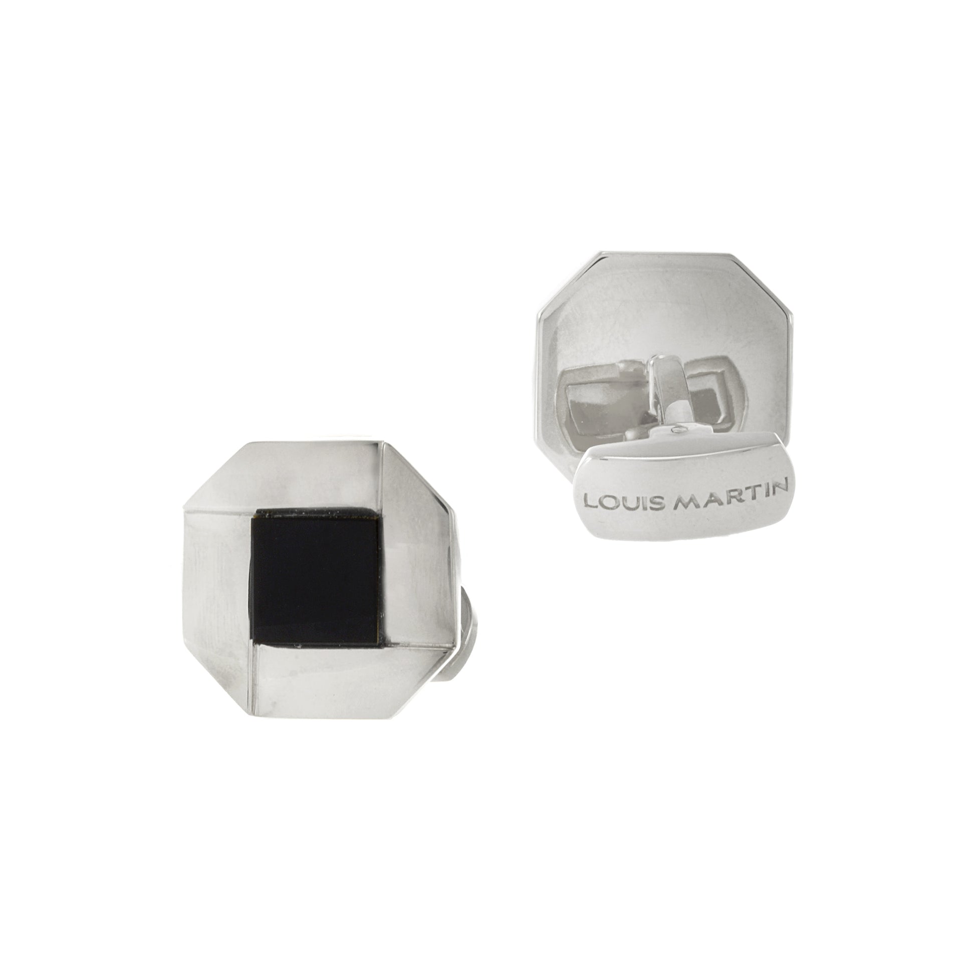 Louis Martin Sterling Silver and Black Onyx Square Cufflinks