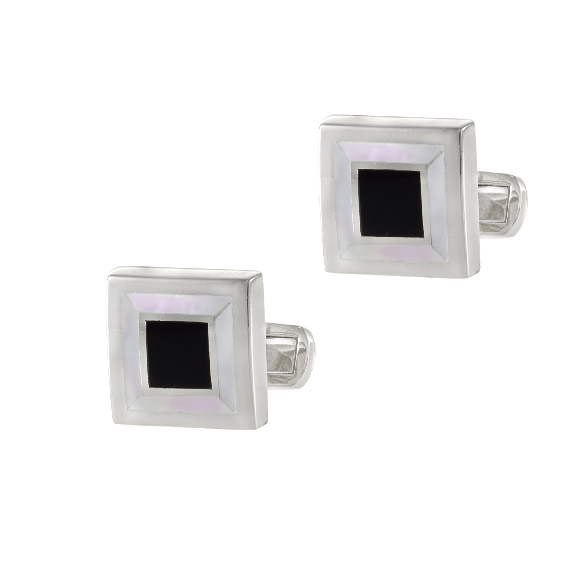 Louis Martin Sterling Silver, Black Onyx, and Mother of Pearl Square Cufflinks