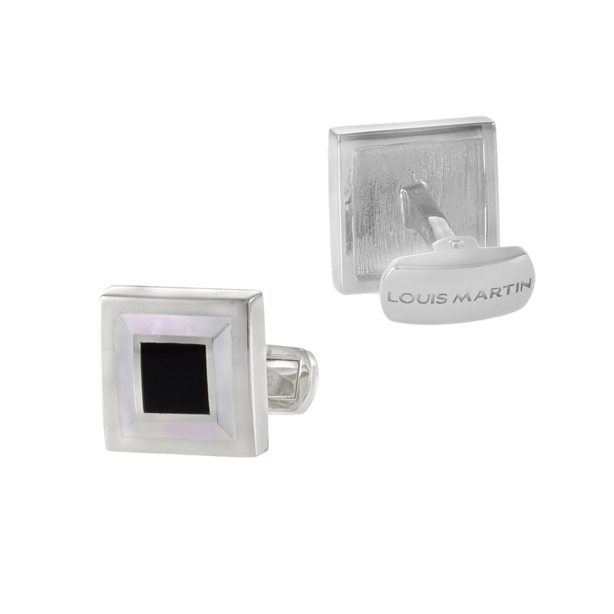 Louis Martin Sterling Silver, Black Onyx, and Mother of Pearl Square Cufflinks