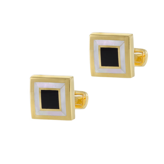 Louis Martin Vermeil Square Onyx and Mother of Pearl Cufflinks