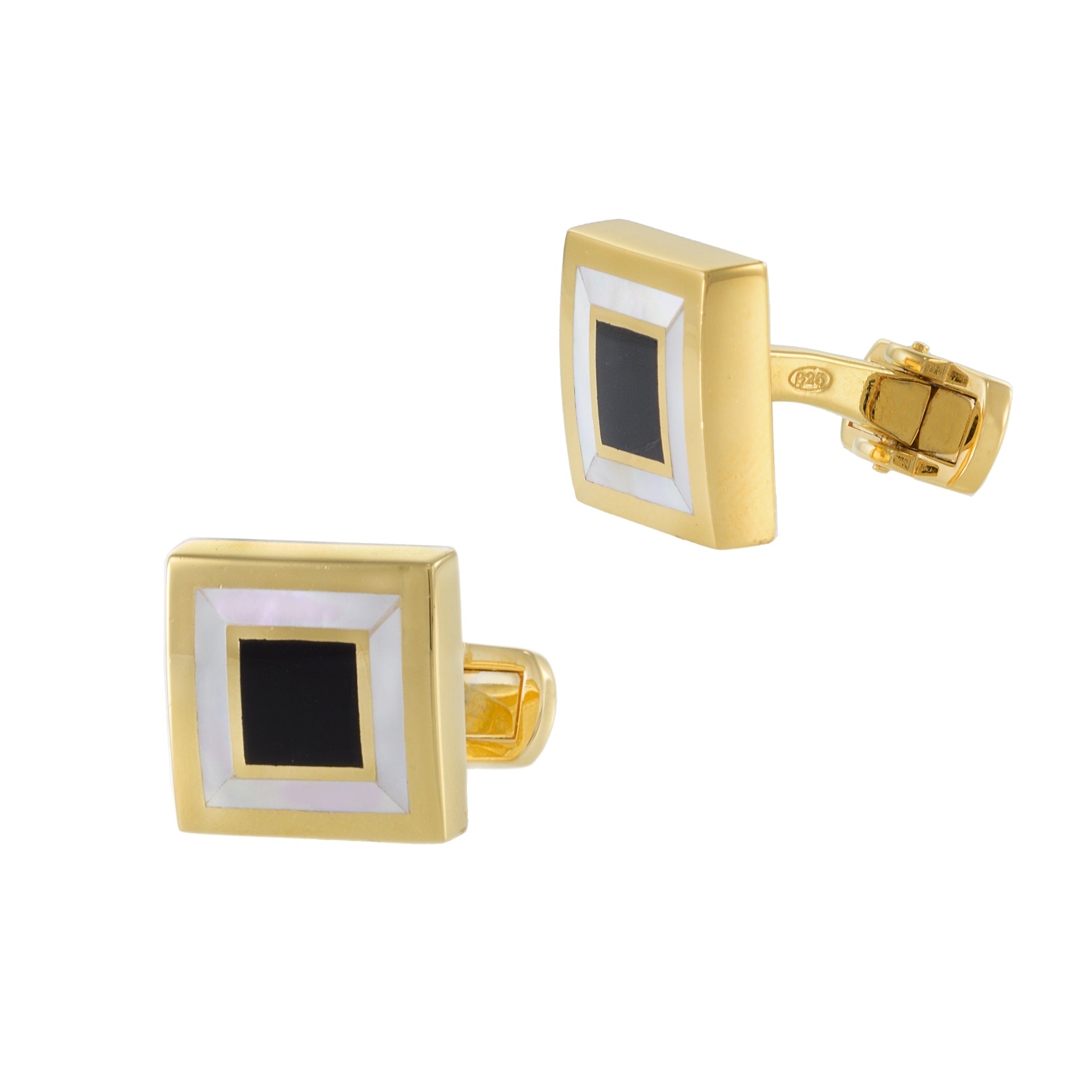 Louis Martin Vermeil Square Onyx and Mother of Pearl Cufflinks