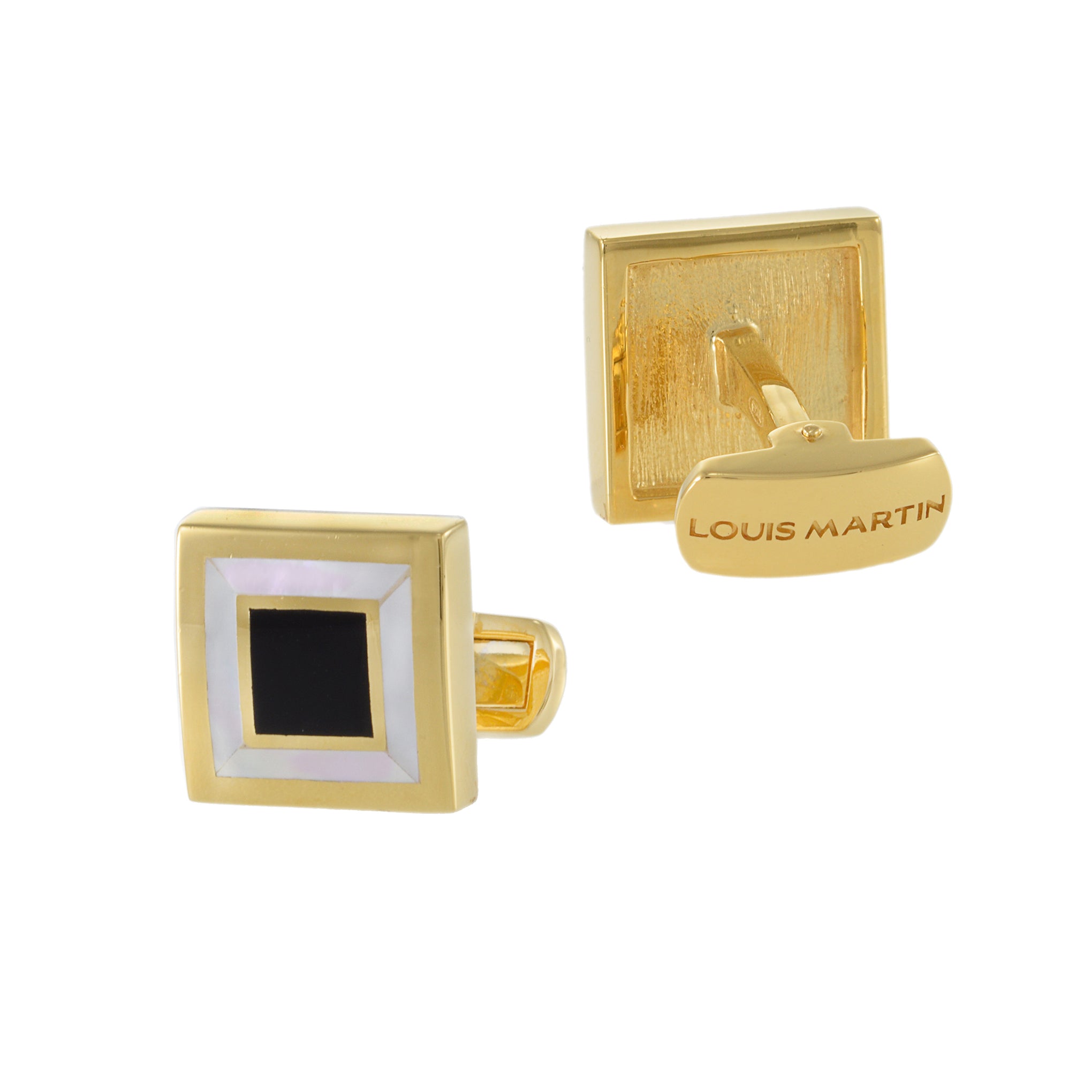 Louis Martin Vermeil Square Onyx and Mother of Pearl Cufflinks