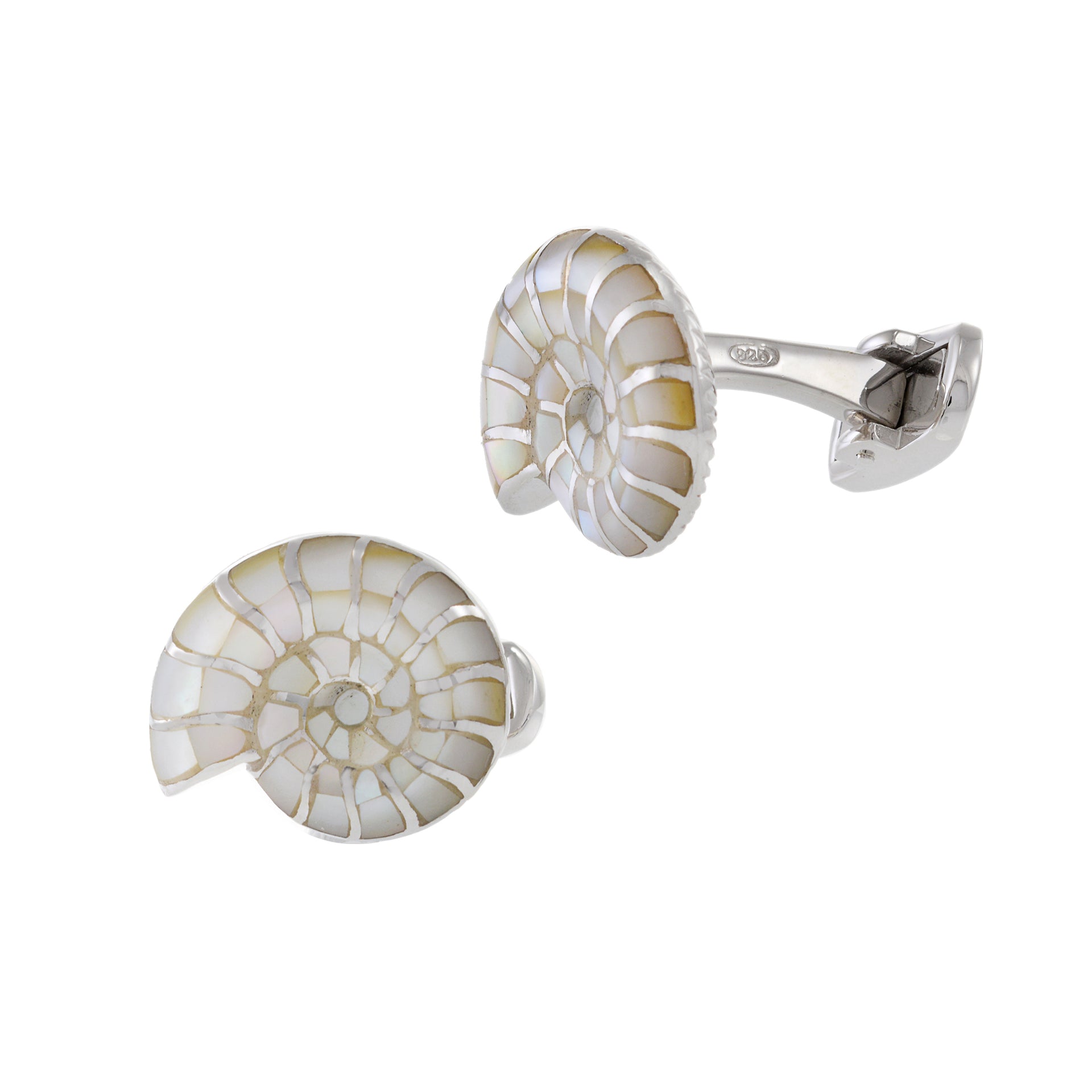 Louis Martin Sterling Silver Mother Of Pearl Inlay Shell Cufflinks