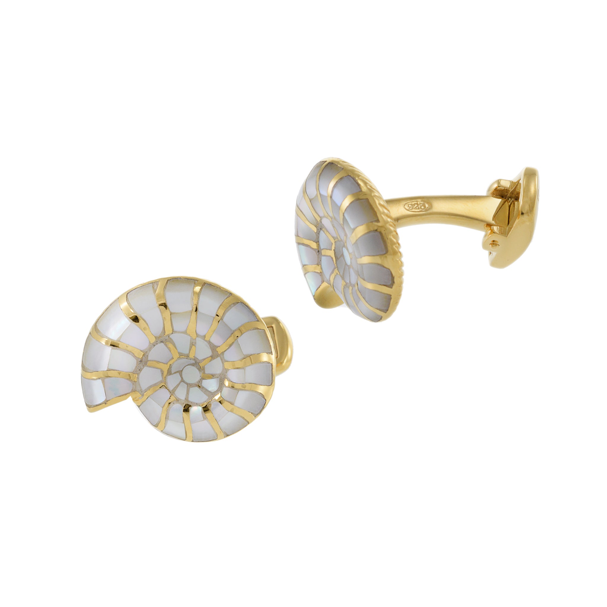 Louis Martin Vermeil Mother Of Pearl Inlay Shell Cufflinks