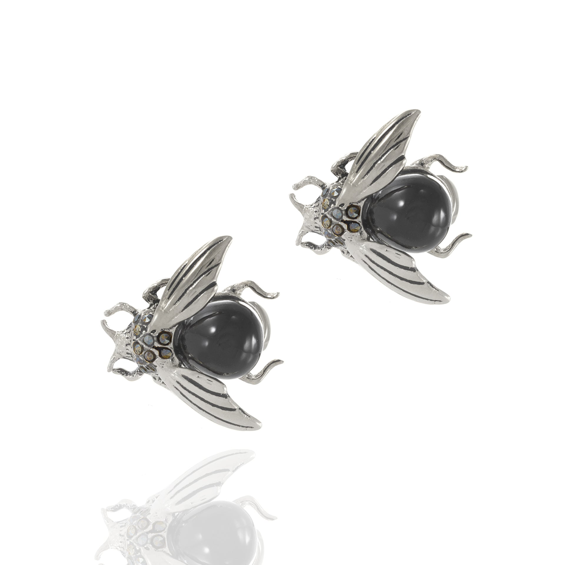 Louis Martin Sterling Silver Marcasite Flying Bee Cufflinks