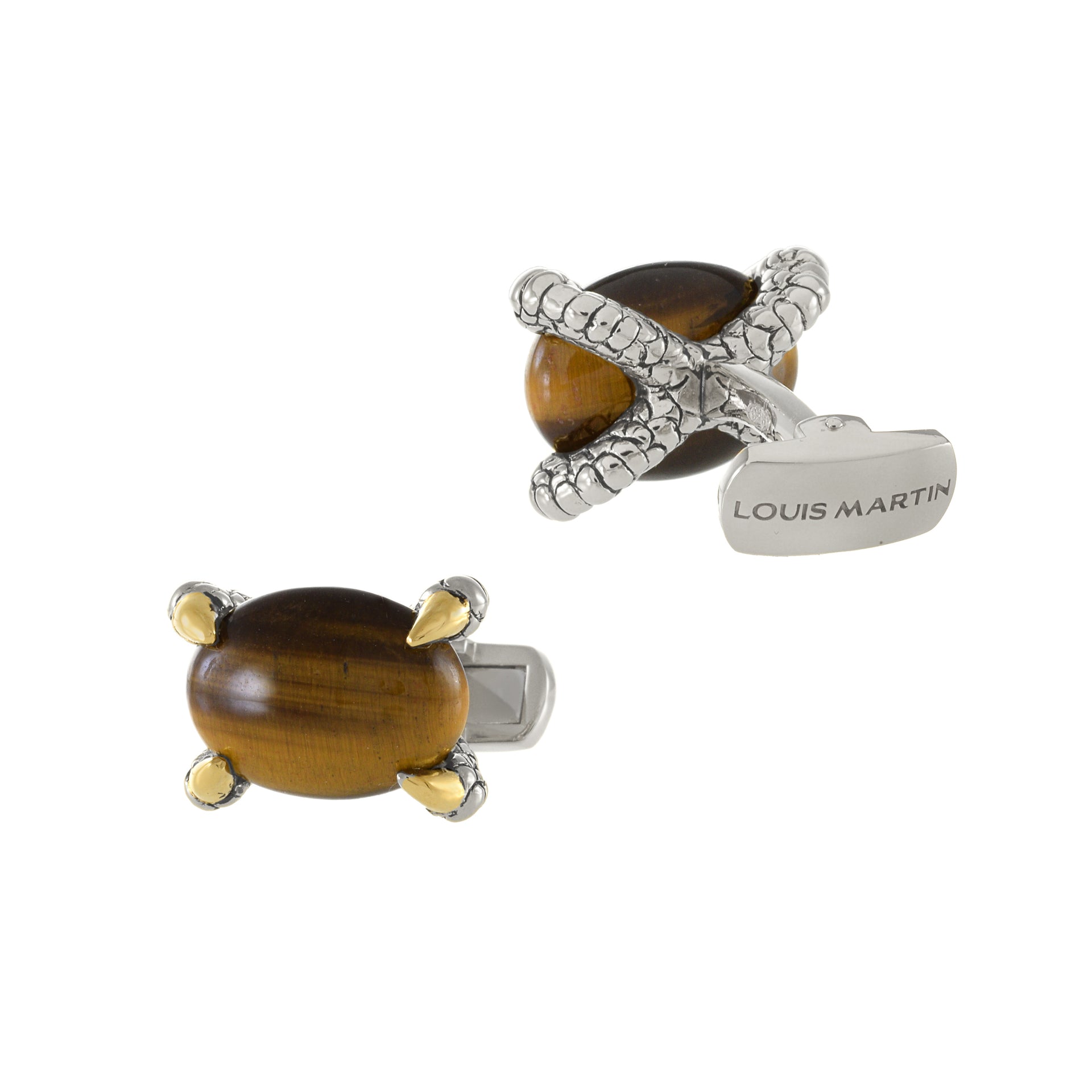 Louis Martin Sterling Silver and Tiger Eye Falcon Grip Cufflinks