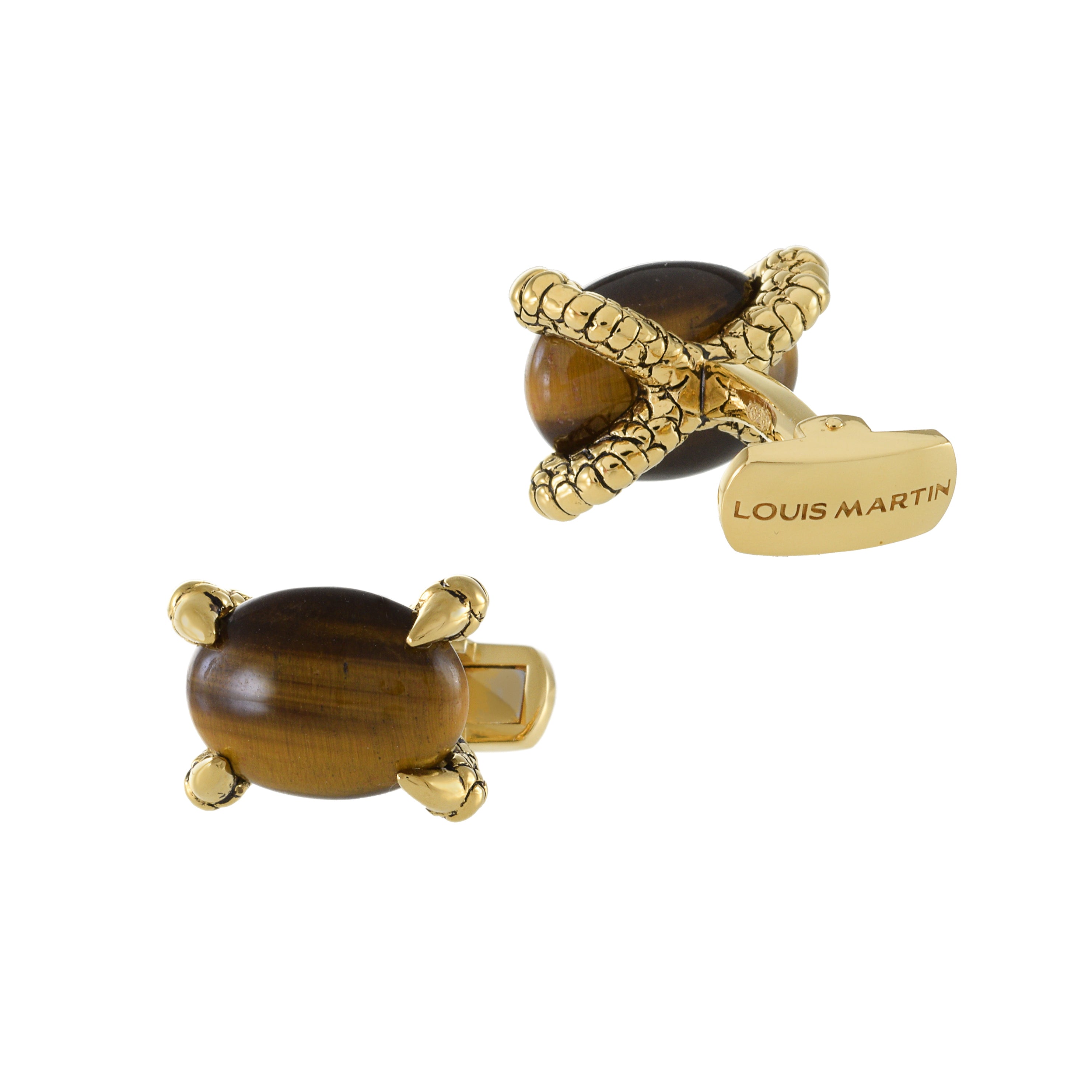 Louis Martin 18KT Yellow Gold Vermeil and Tiger's Eye Falcon Grip Cufflinks