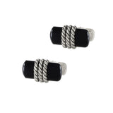 Louis Martin Sterling Silver and Black Onyx Bar with Rope Cufflinks