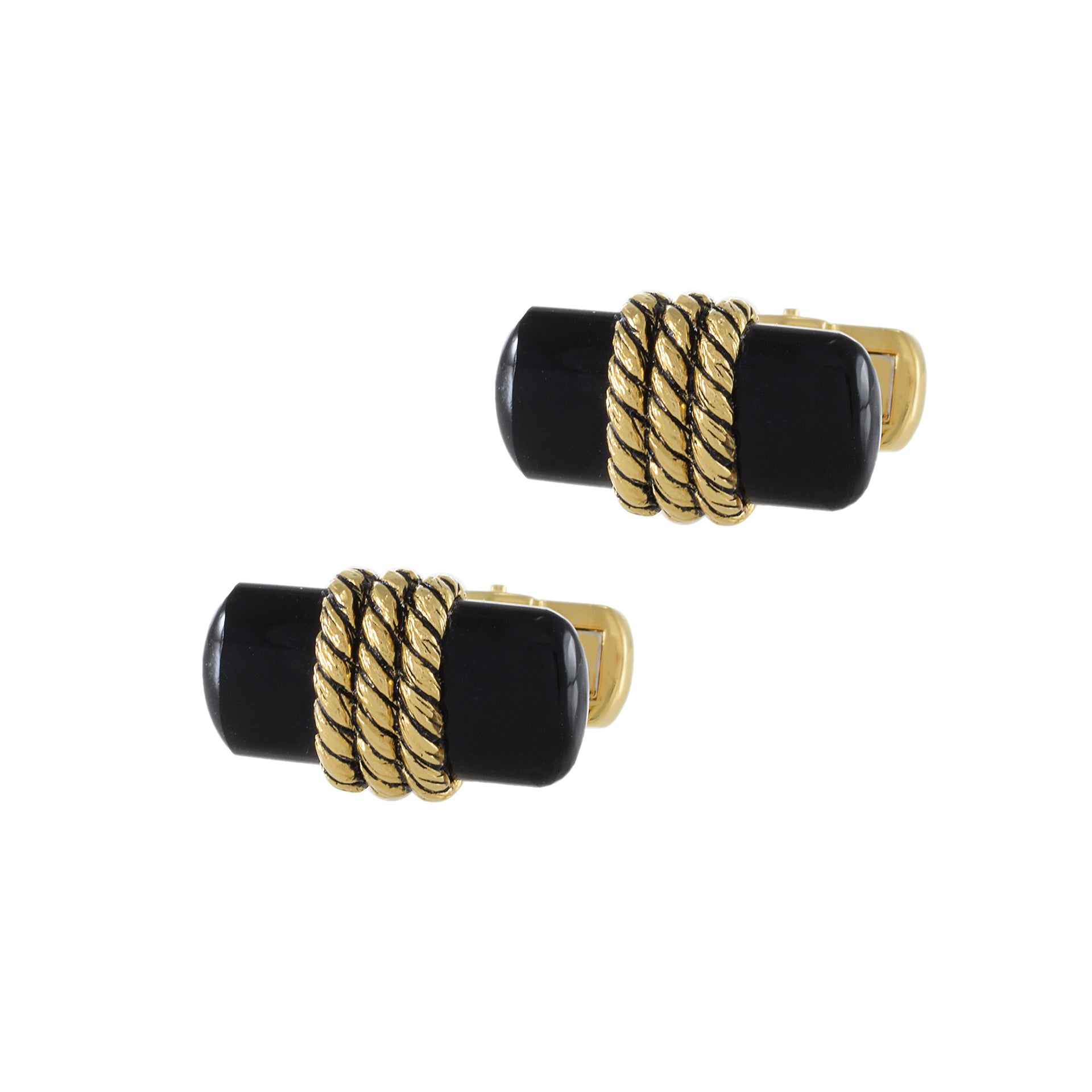 Louis Martin 18KT Yellow Gold Vermeil Black Onyx with Rope Bar Cufflinks