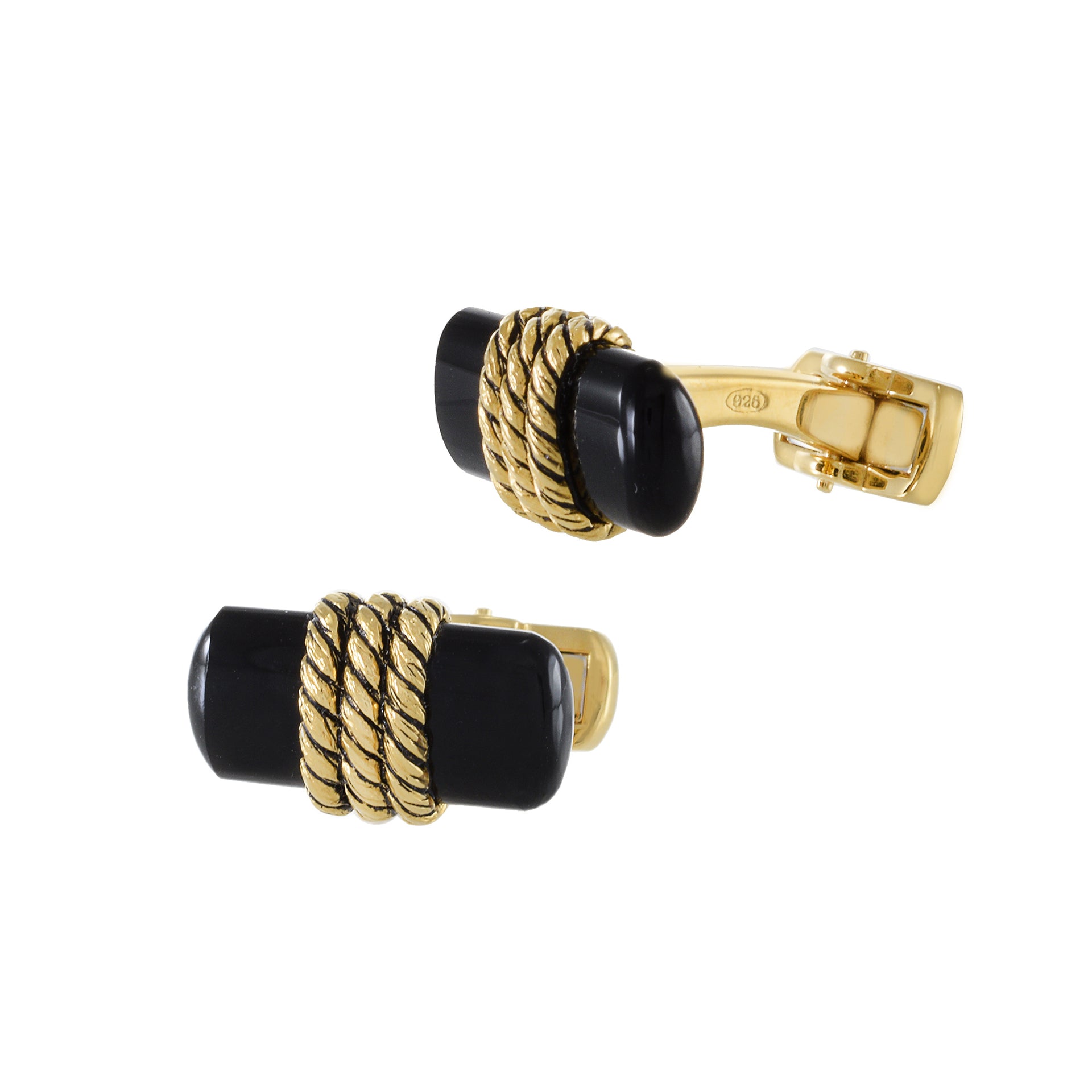 Louis Martin 18KT Yellow Gold Vermeil Black Onyx with Rope Bar Cufflinks