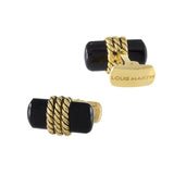 Louis Martin 18KT Yellow Gold Vermeil Black Onyx with Rope Bar Cufflinks