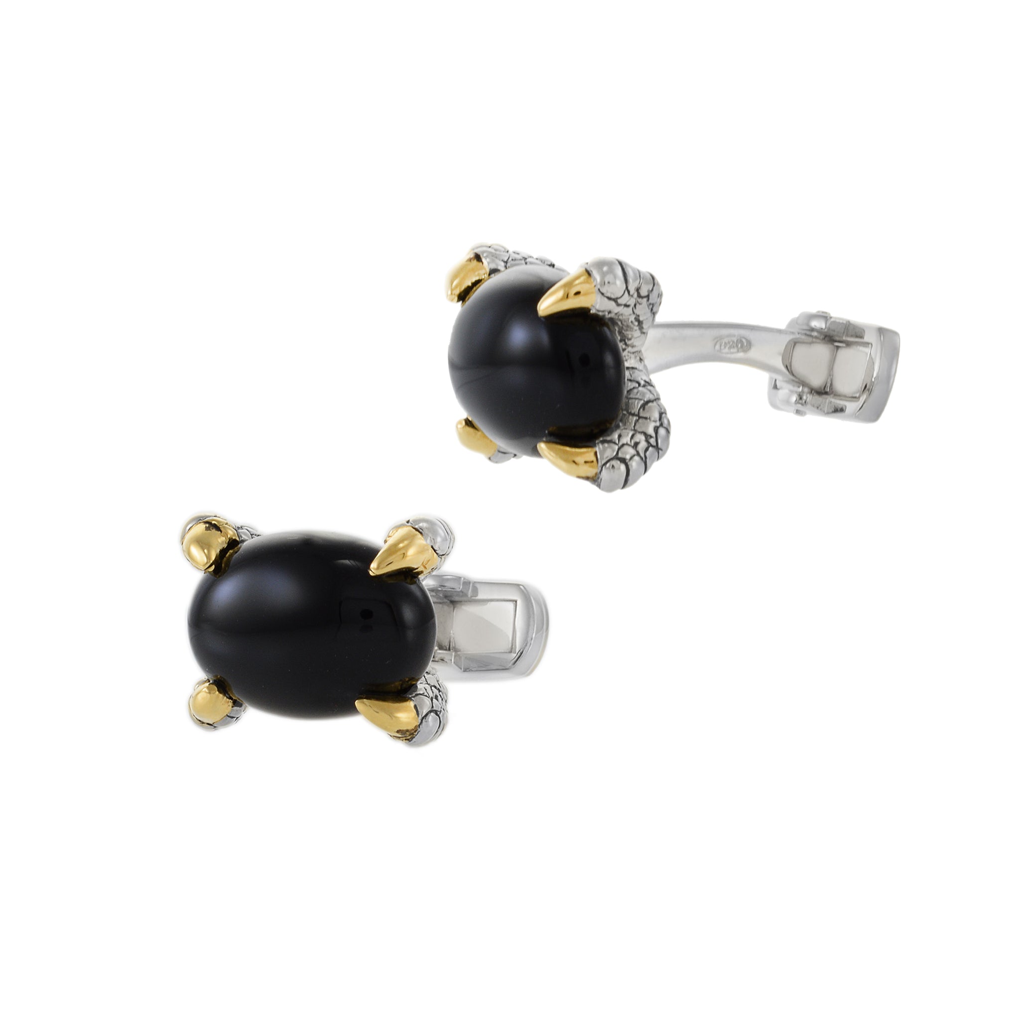 Louis Martin Sterling Silver and Black Onyx Stone Falcon Grip Cufflinks