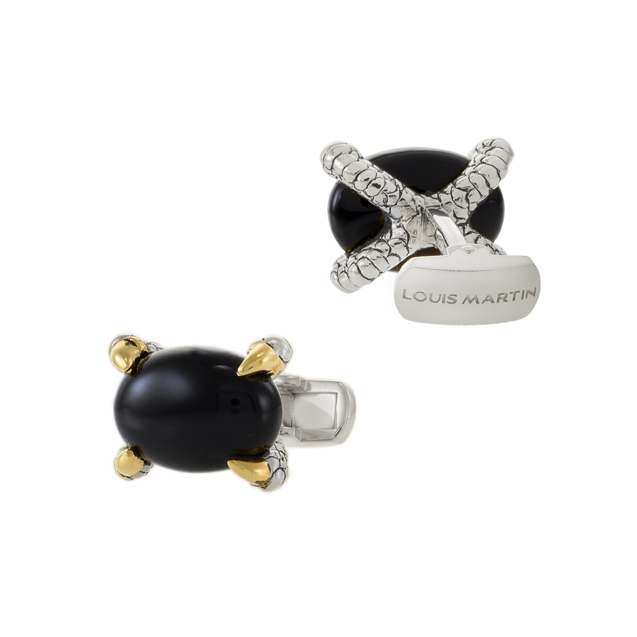 Louis Martin Sterling Silver and Black Onyx Stone Falcon Grip Cufflinks