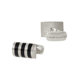 Louis Martin Sterling Silver and Black Onyx Inlaid Stone Striped Cufflinks