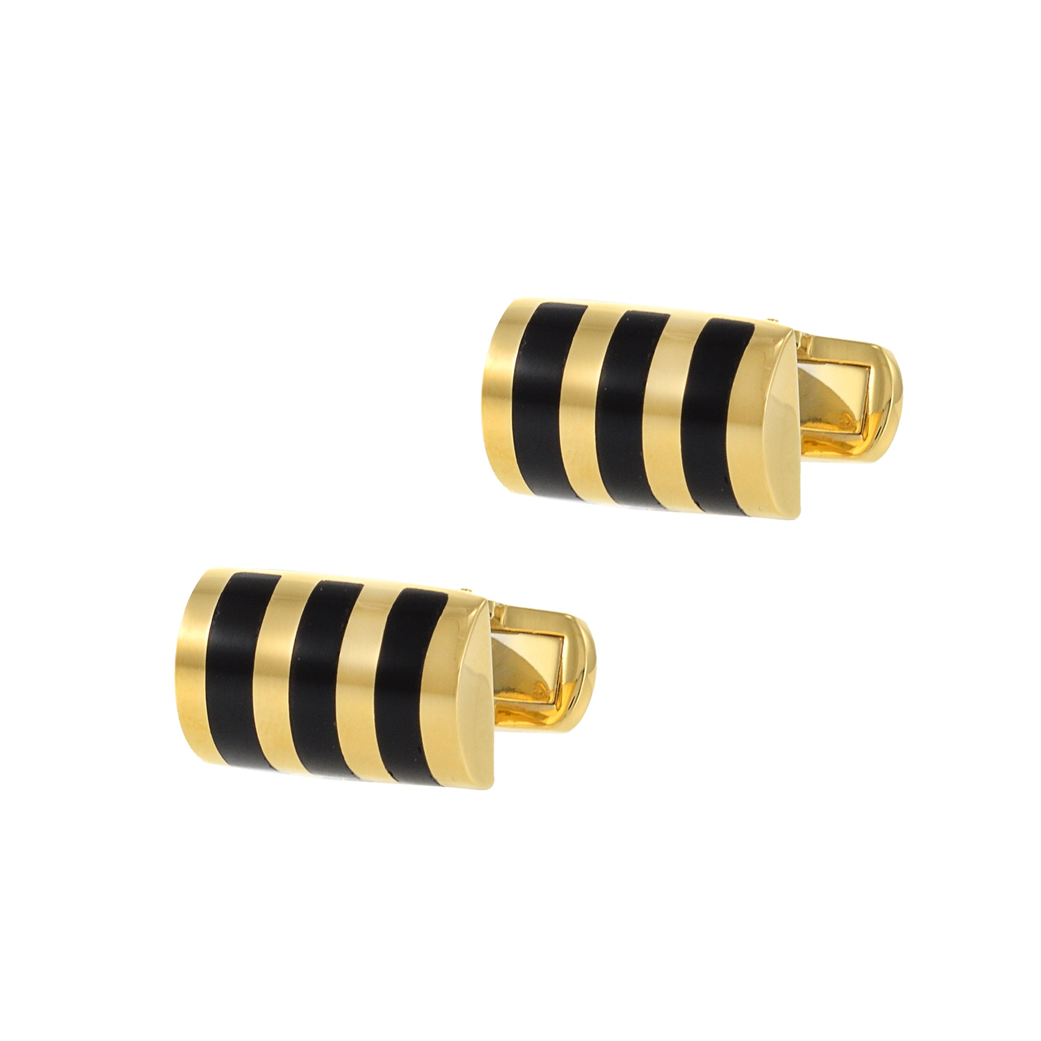 Louis Martin 18KT Yellow Gold Vermeil and Black Onyx Inlaid Stone Striped Cufflinks