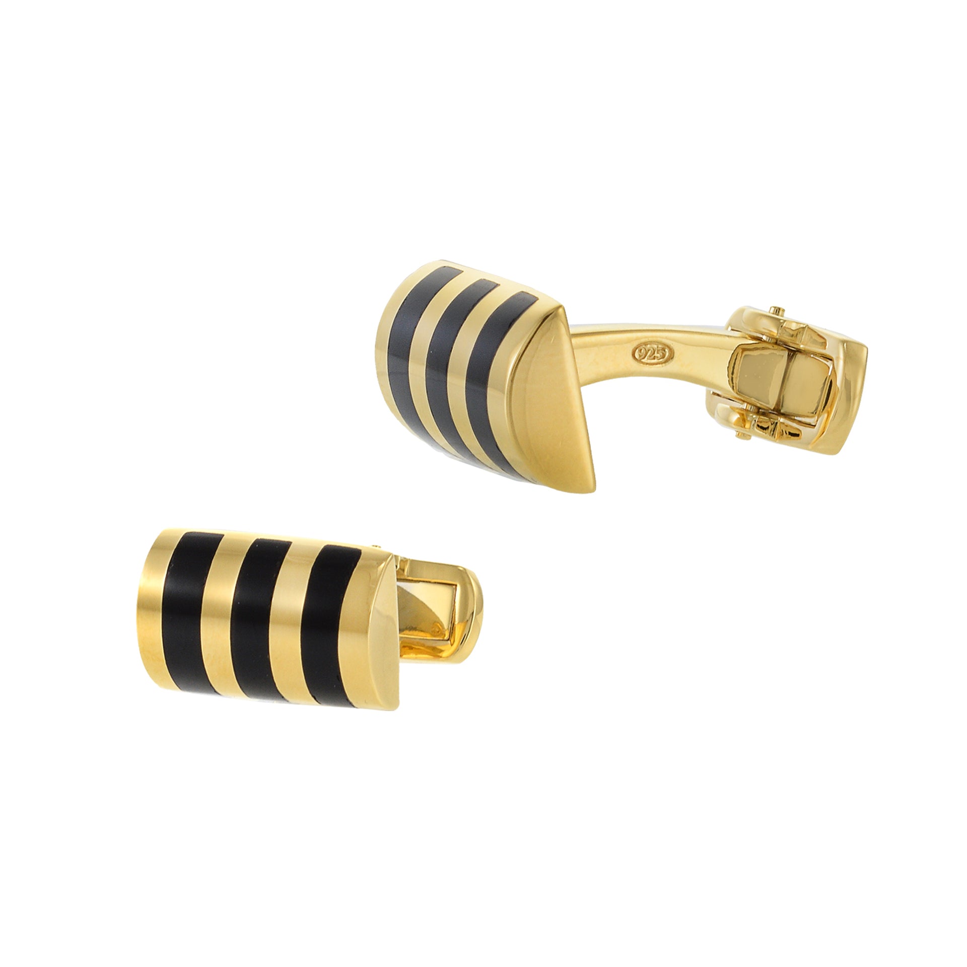 Louis Martin 18KT Yellow Gold Vermeil and Black Onyx Inlaid Stone Striped Cufflinks