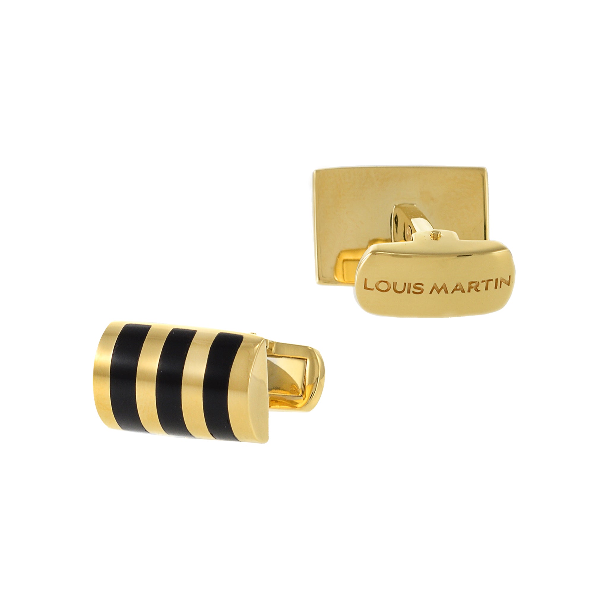 Louis Martin 18KT Yellow Gold Vermeil and Black Onyx Inlaid Stone Striped Cufflinks