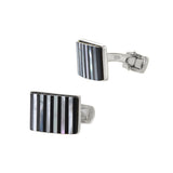 Louis Martin Sterling Silver Black Onyx and Mother of Pearl Stripe Pattern Cufflinks