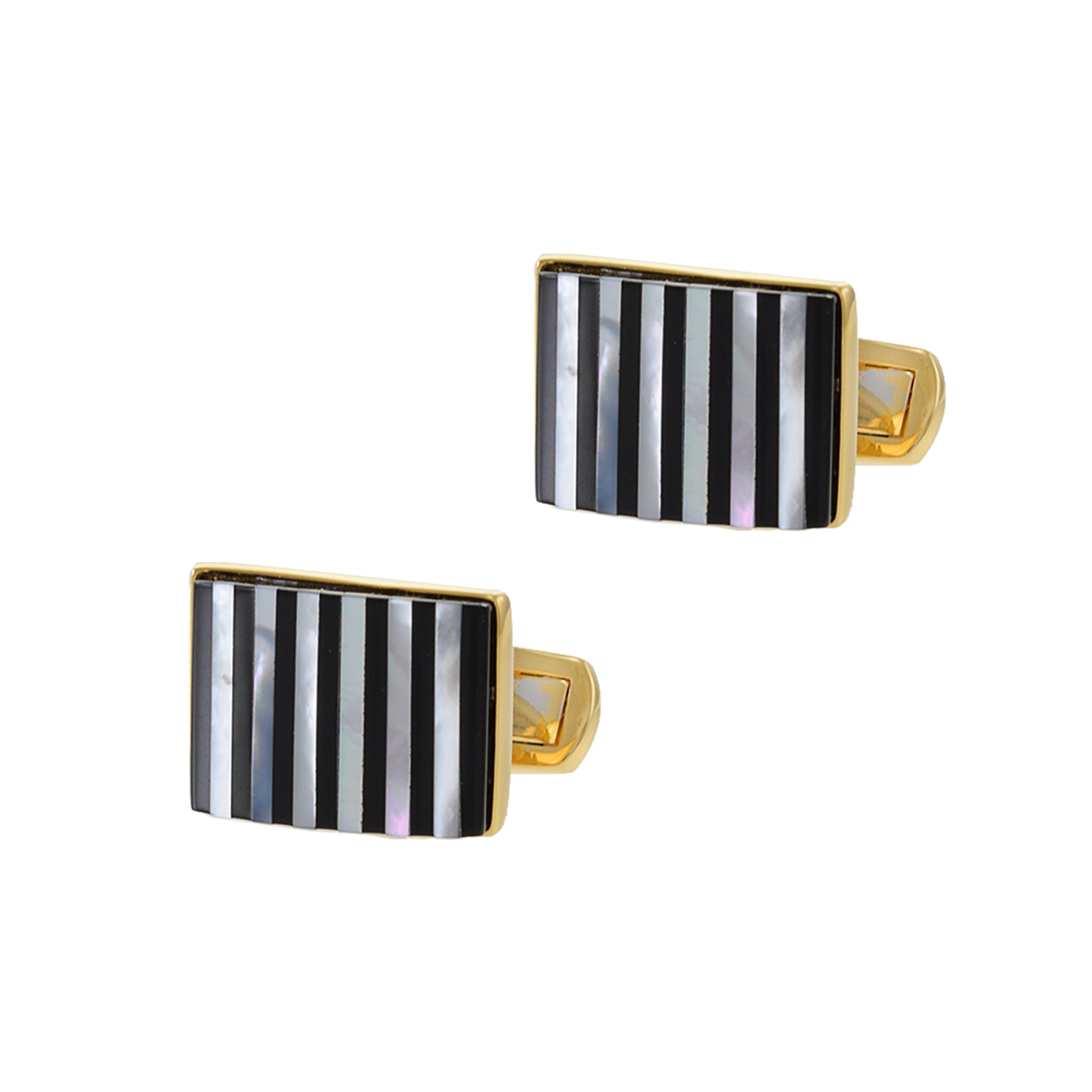 Louis Martin 18KT Yellow Gold Vermeil Black Onyx and Mother of Pearl Striped Cufflinks