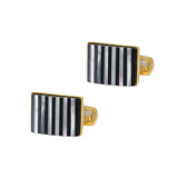 Louis Martin 18KT Yellow Gold Vermeil Black Onyx and Mother of Pearl Striped Cufflinks