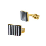 Louis Martin 18KT Yellow Gold Vermeil Black Onyx and Mother of Pearl Striped Cufflinks