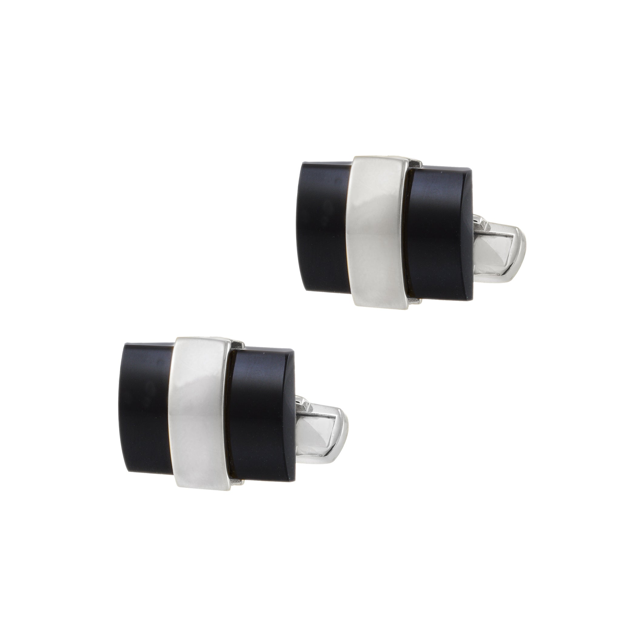 Louis Martin Sterling Silver Black Onyx Bar Cufflinks