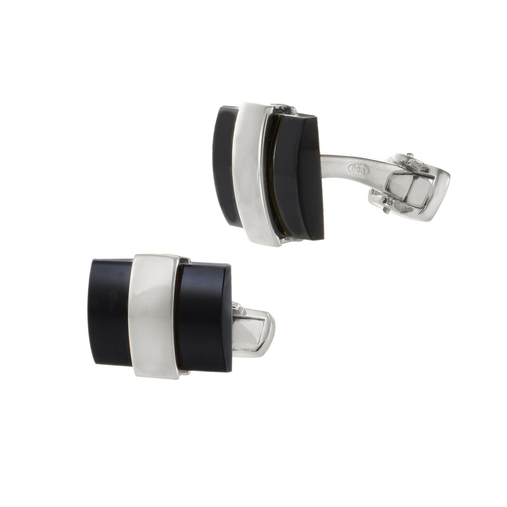 Louis Martin Sterling Silver Black Onyx Bar Cufflinks