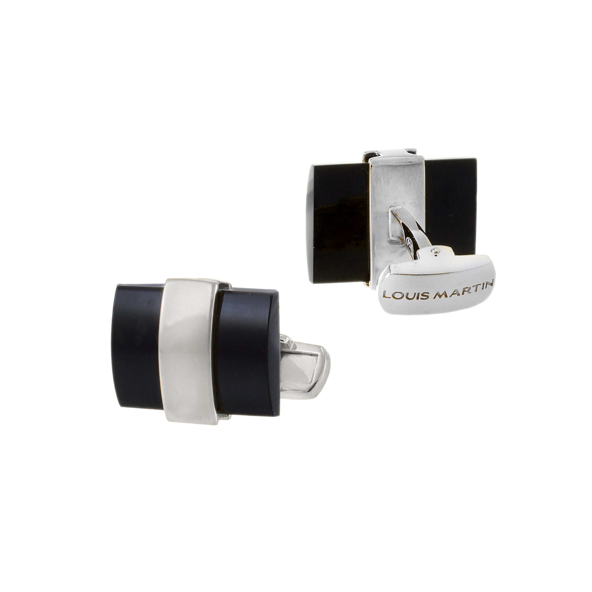 Louis Martin Sterling Silver Black Onyx Bar Cufflinks