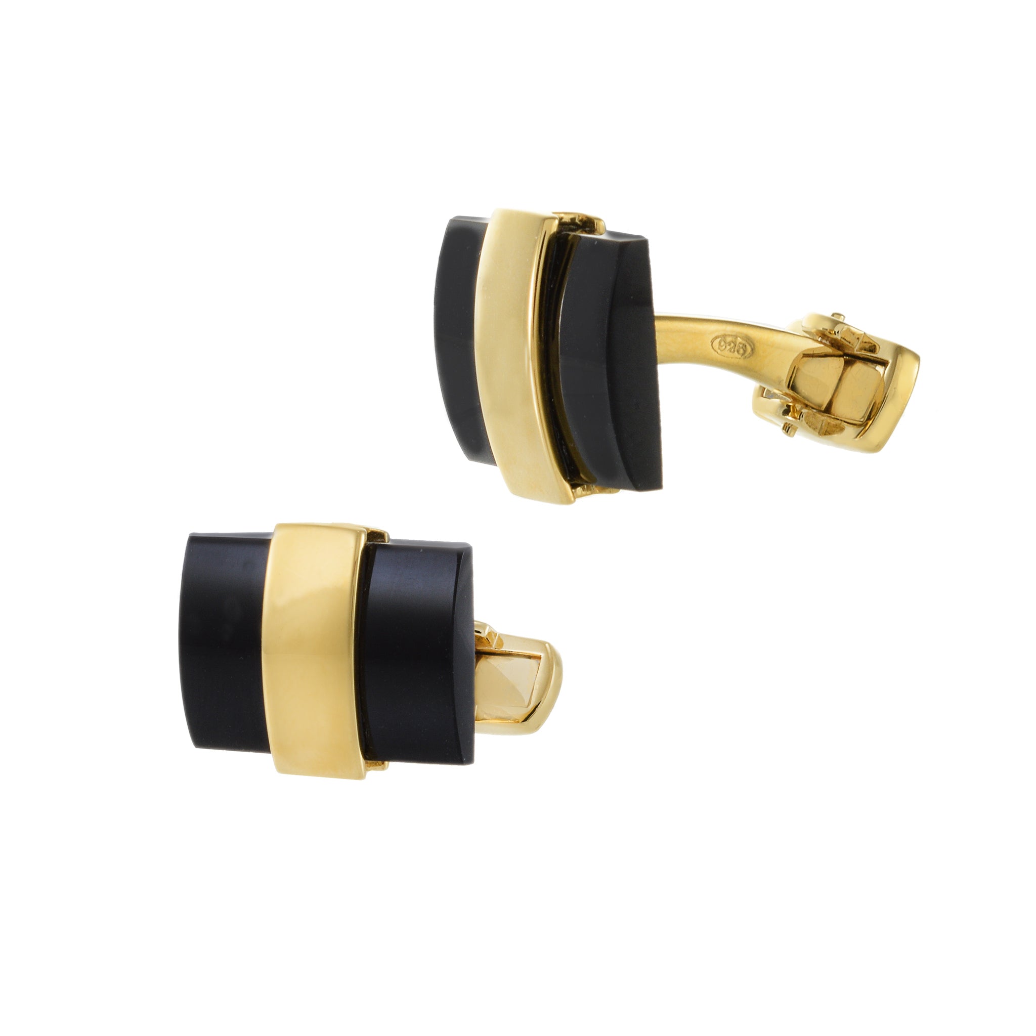 Louis Martin 18KT Yellow Gold Vermeil Black Onyx Bar Cufflinks