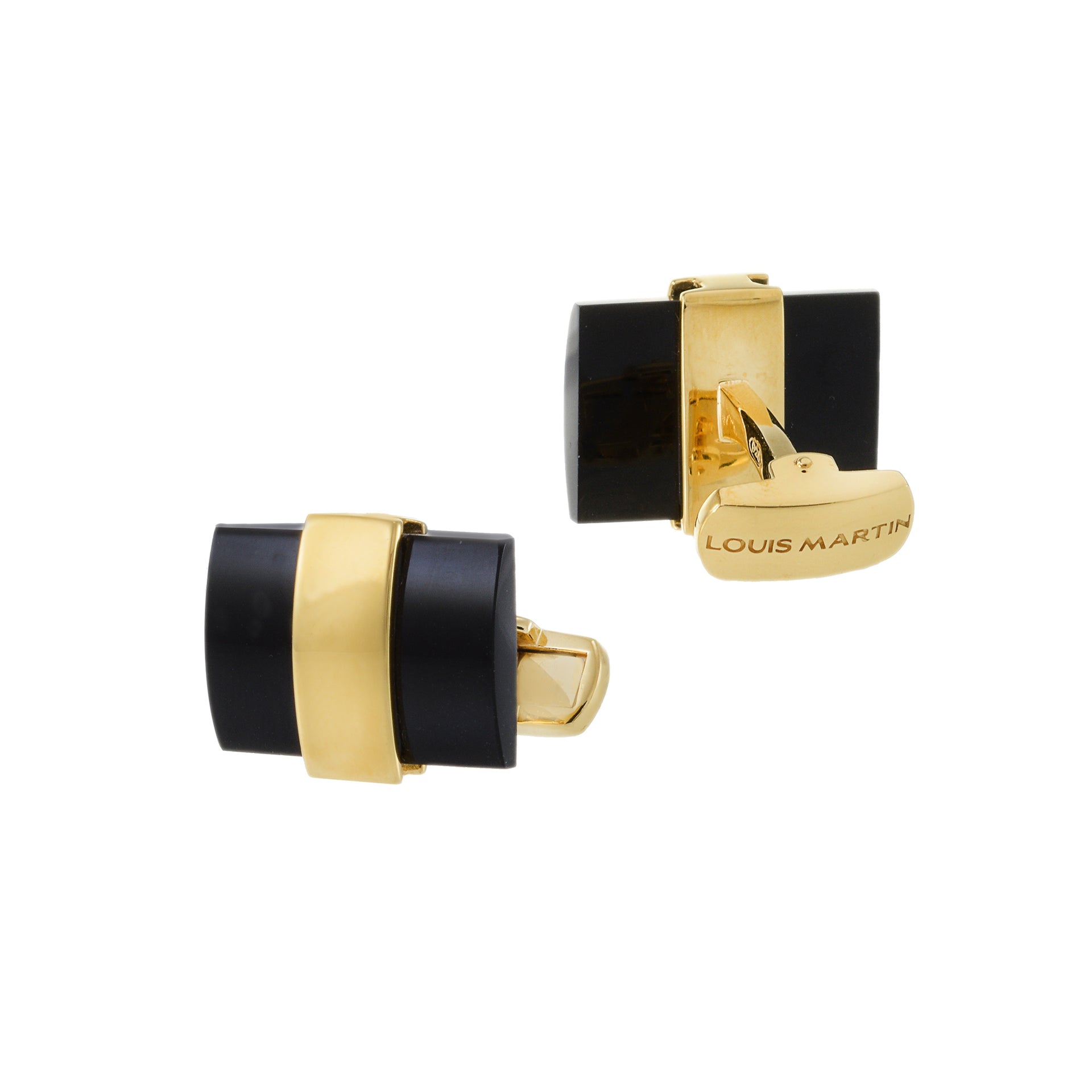 Louis Martin 18KT Yellow Gold Vermeil Black Onyx Bar Cufflinks