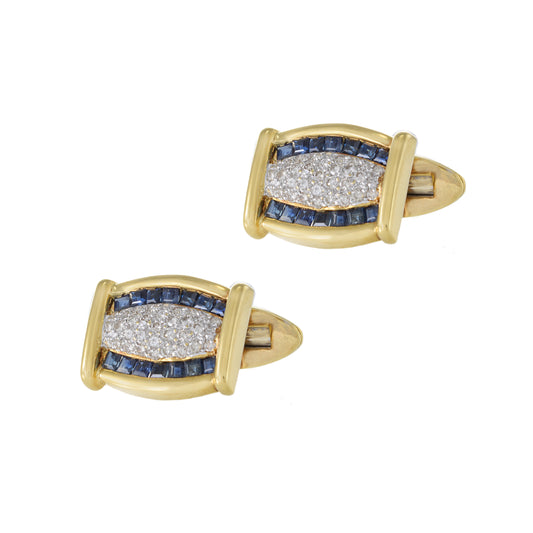 Louis Martin 18KT Gold Sapphire and Diamond Cufflinks