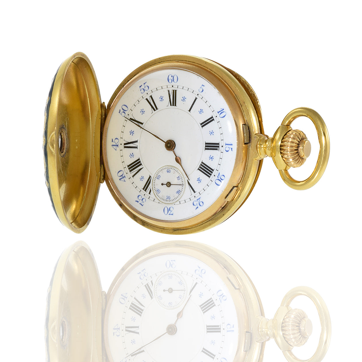 Vintage 1930's J. Dauer Geneve 18KT Yellow Gold Blue Enamel Pocket Watch