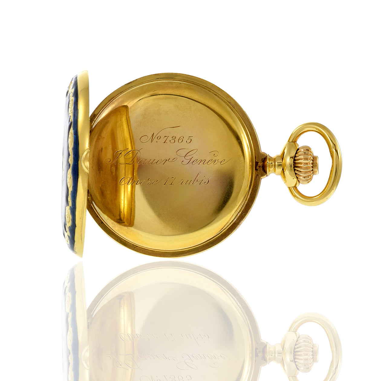 Vintage 1930's J. Dauer Geneve 18KT Yellow Gold Blue Enamel Pocket Watch