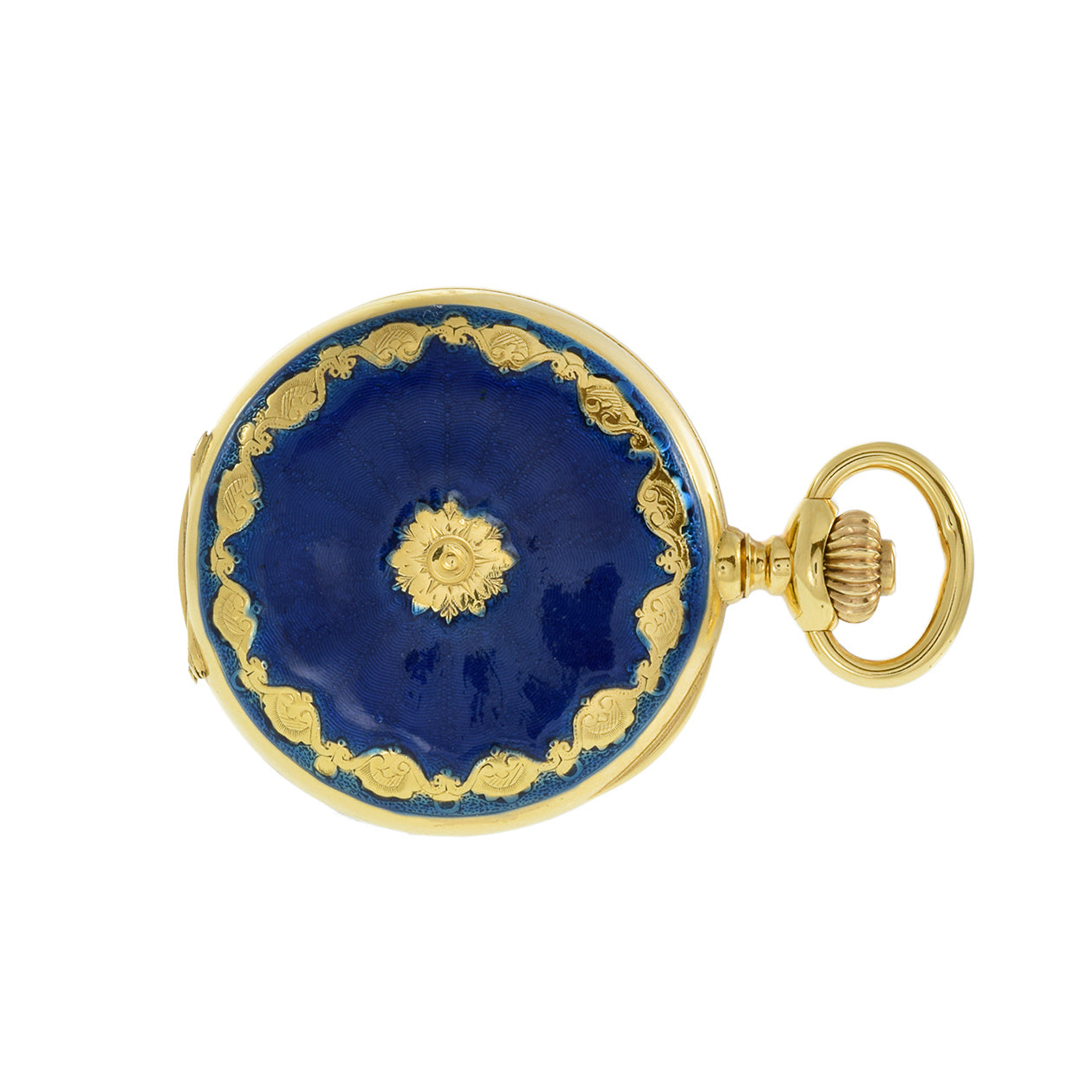 Vintage 1930's J. Dauer Geneve 18KT Yellow Gold Blue Enamel Pocket Watch