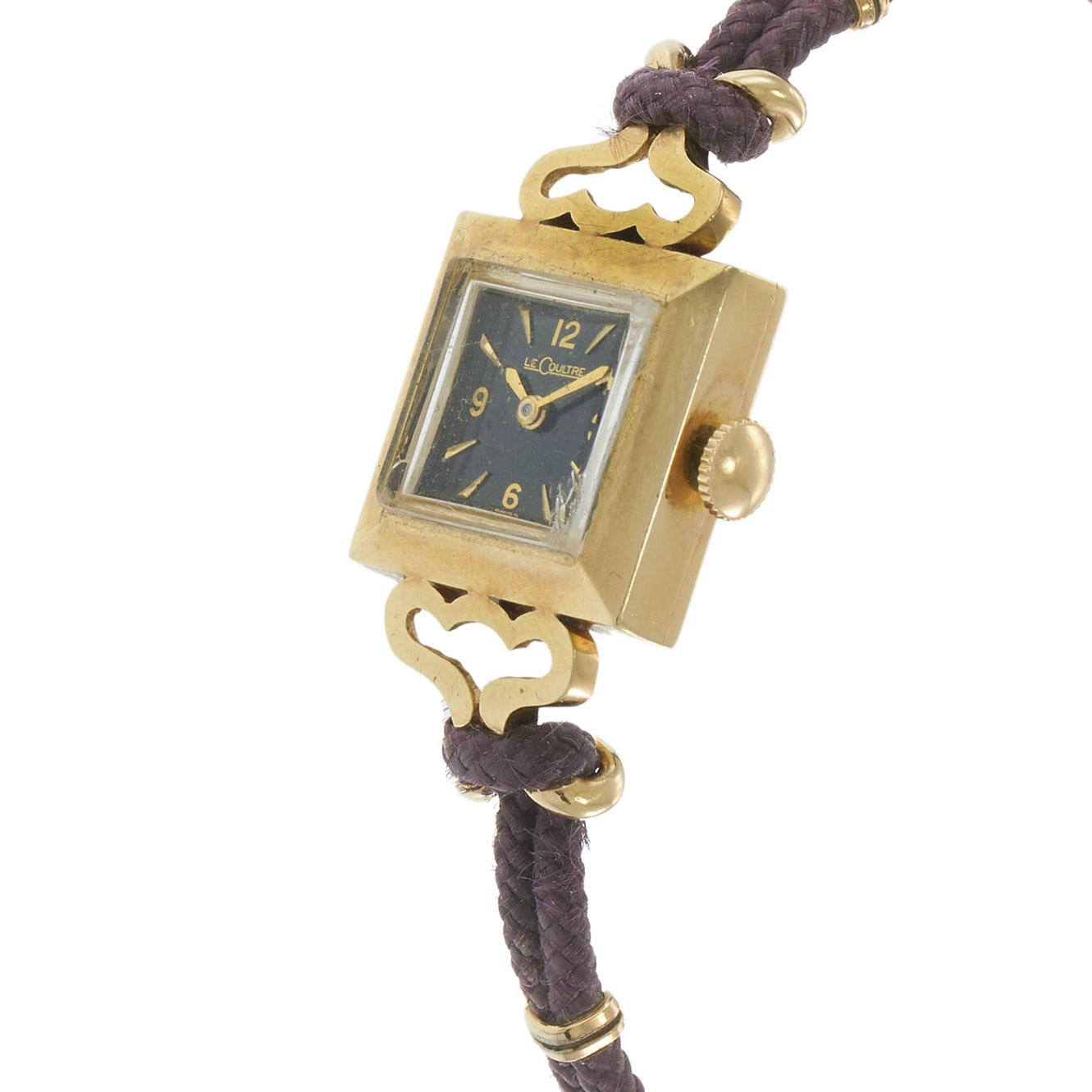 Vintage 1950s LeCoultre 14KT Gold Dress Watch with Black Dial – Manual Wind