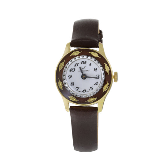 Laussane Gold Top Watch Leaf Pattern Bezel.