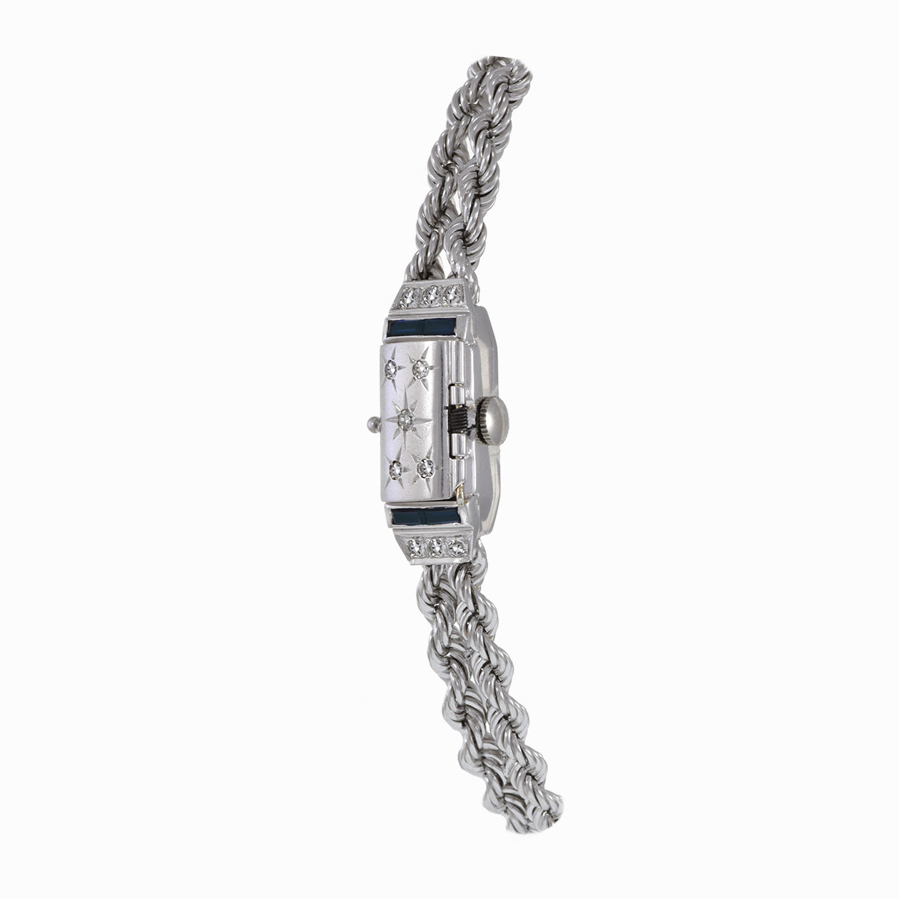 Carlto 1950's Ladies Cocktail 14KT White Gold Sapphire and Diamond Watch