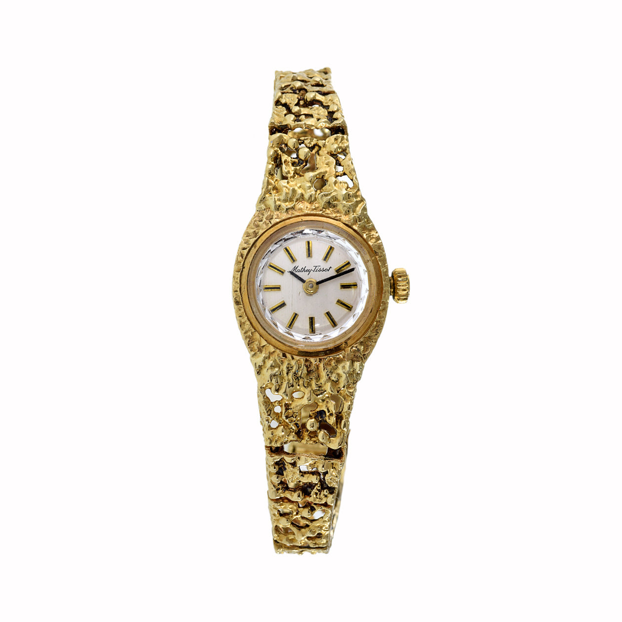 Mathey Tissot 1960's 14kt Gold Nugget Bracelet Watch