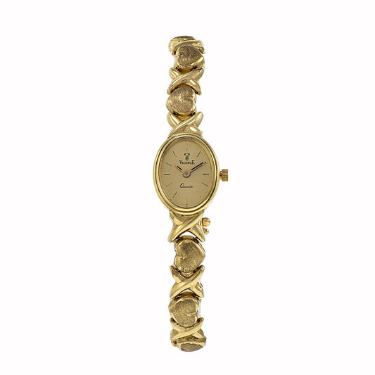 Vintage 1970's Vicence 14KT Yellow Gold Heart Bracelet Watch