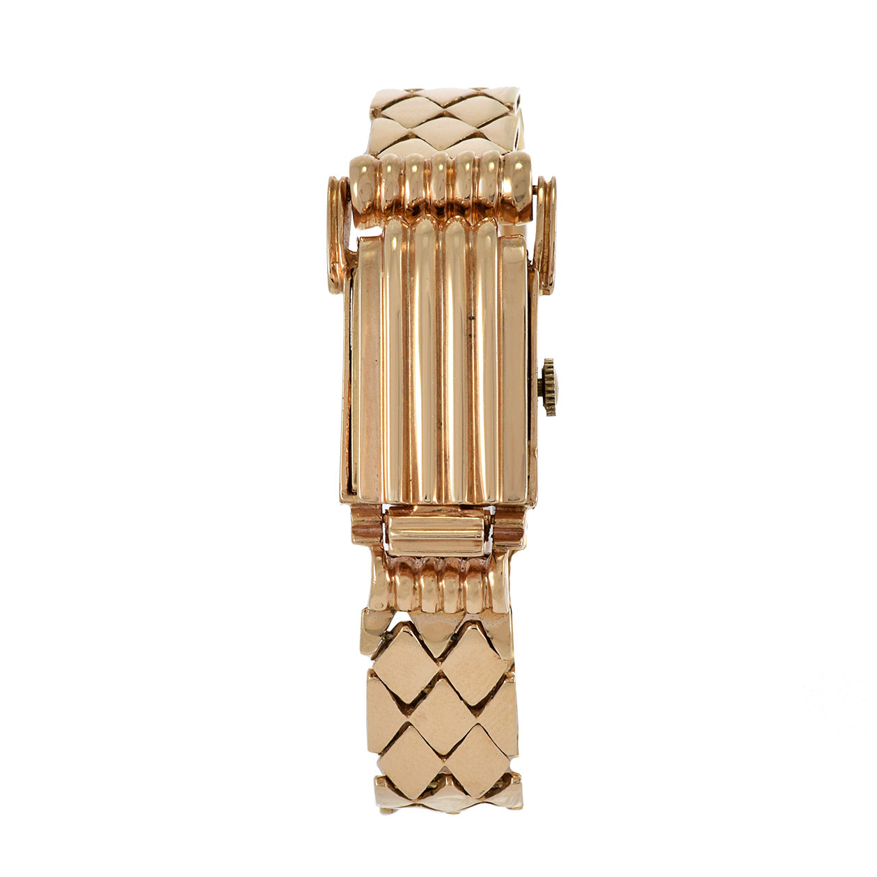 Mathey Tissot 1960's 14kt Rose Gold Ribbed Covered Bracelet Watch