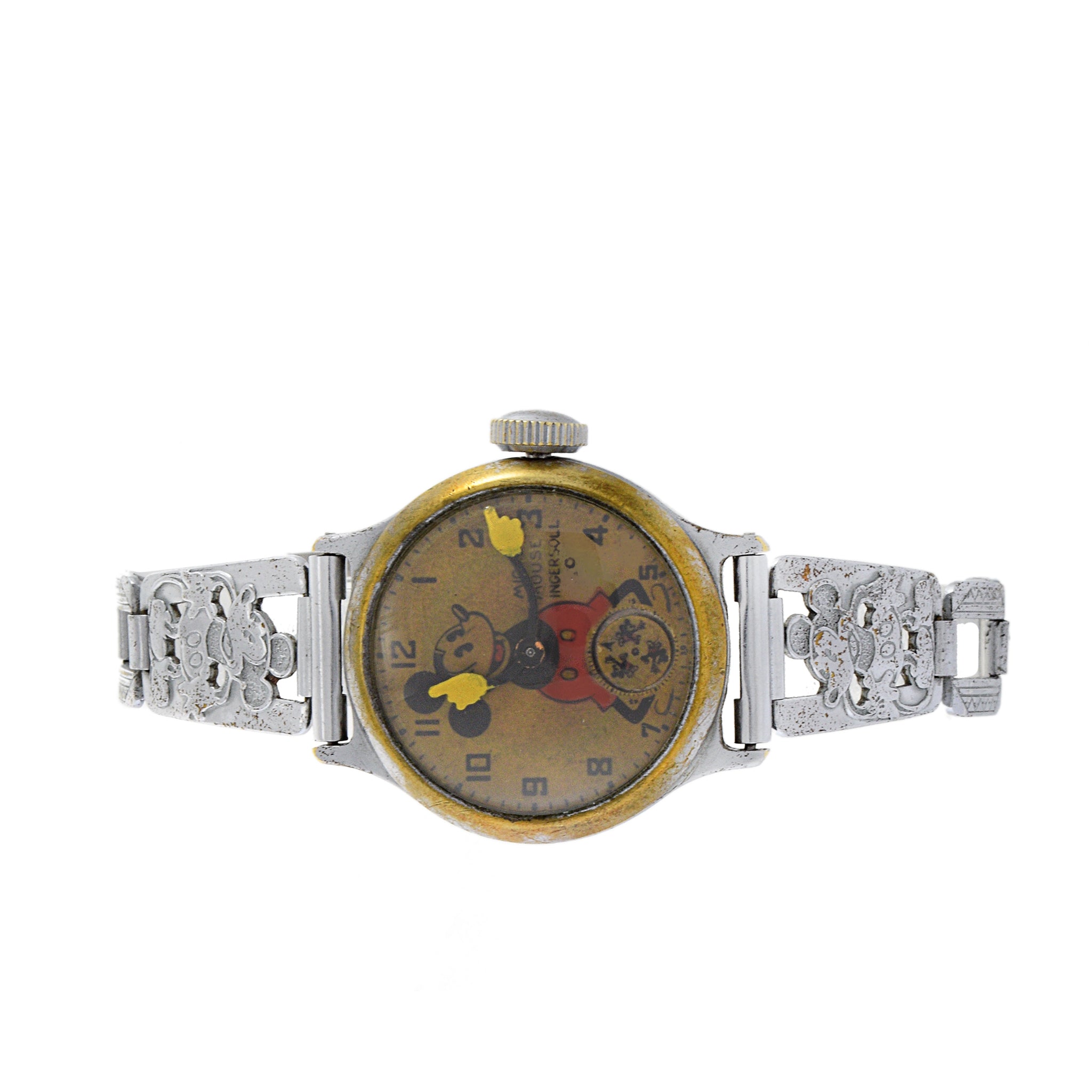 Extremely Rare 1930 s Ingersoll Mickey Mouse Watch Two Tone Original Bracelet