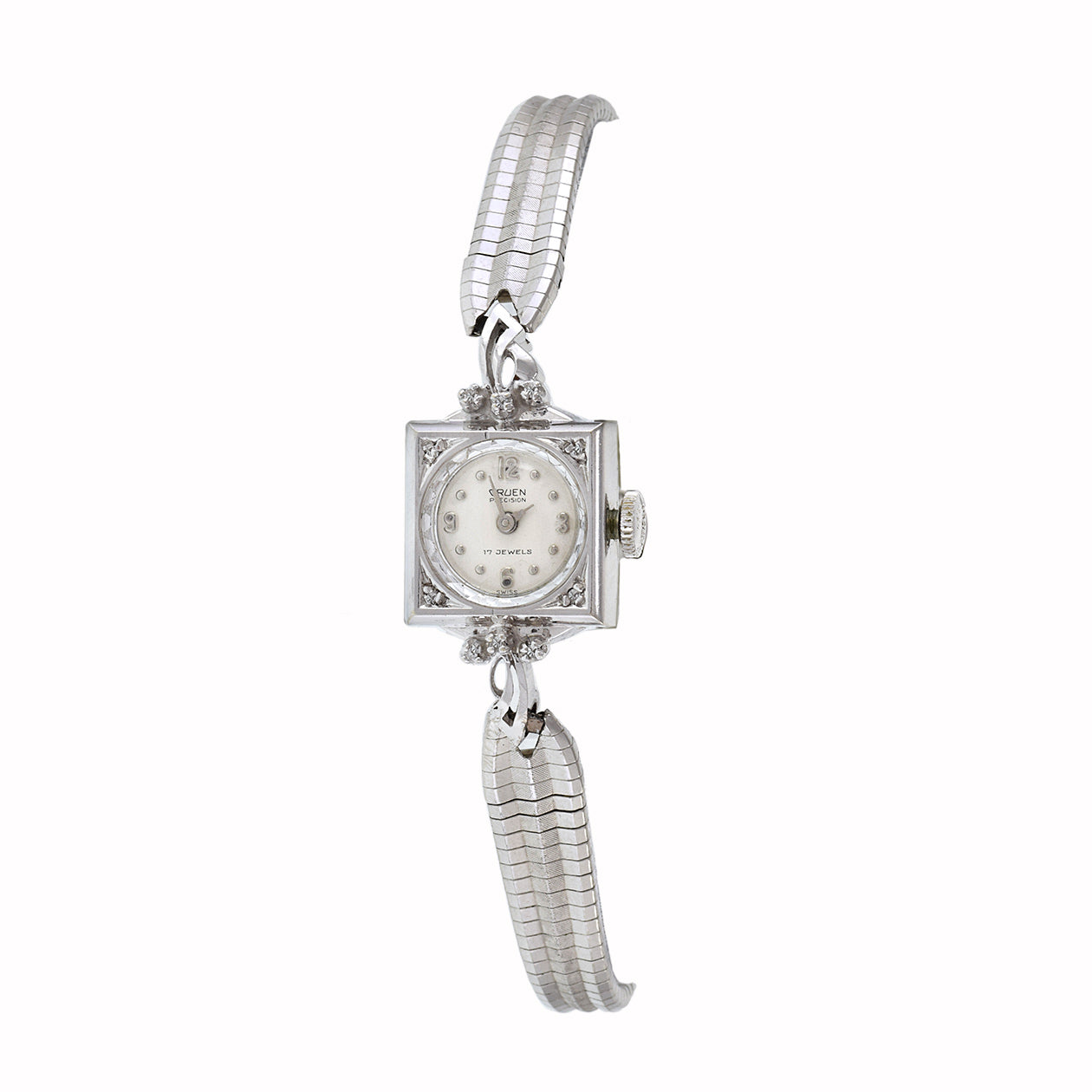 Gruen 1950's Ladies Cocktail Watch 4KT White Gold and Diamonds