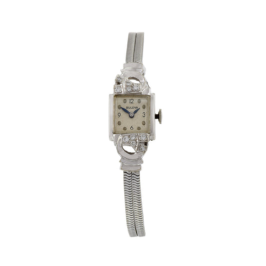 Bulova 1950's Ladies Diamond 14KT White Gold Cocktail Watch