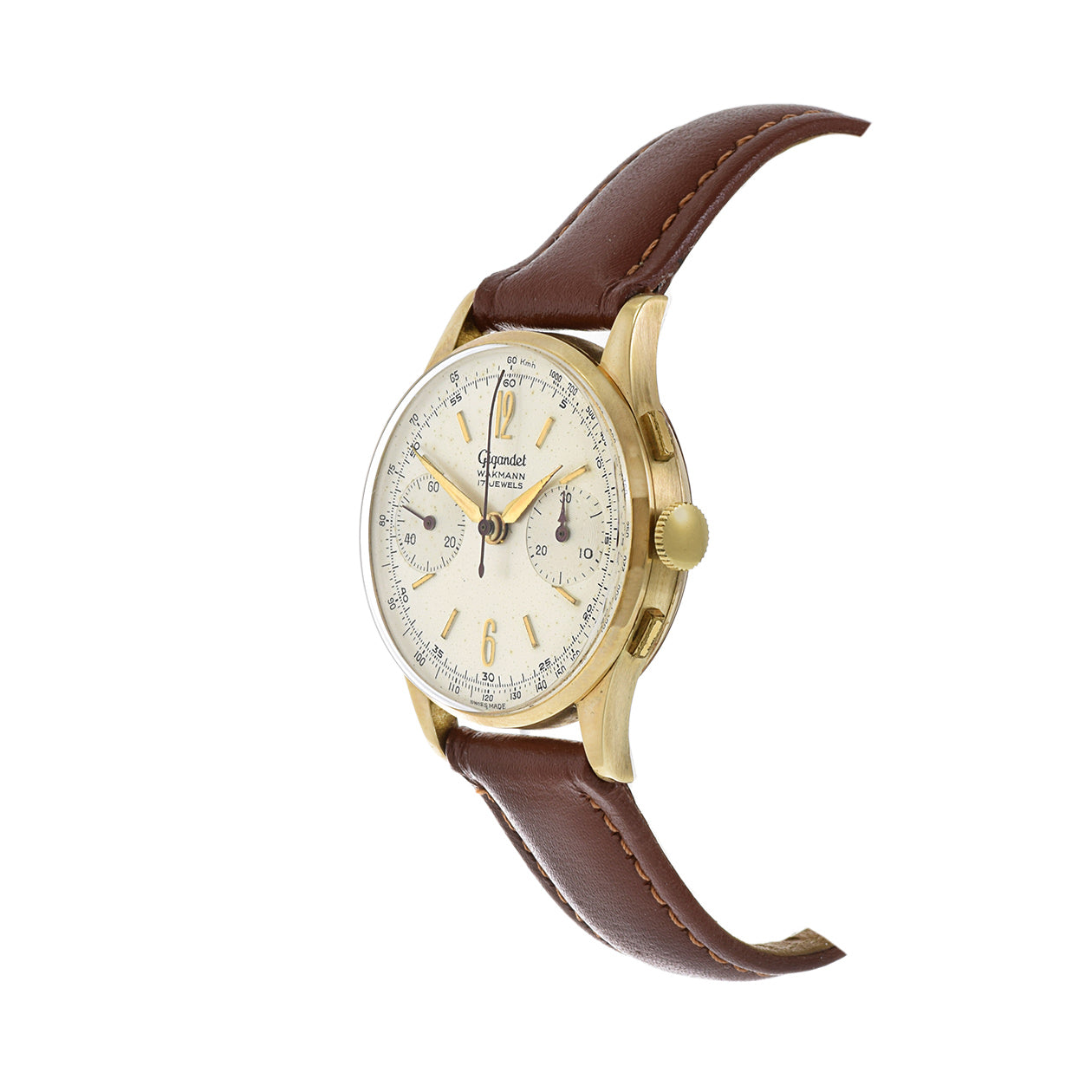 Vintage 1960's Circa Gigandet Wakmann 14KT Yellow Gold Chronograph Watch
