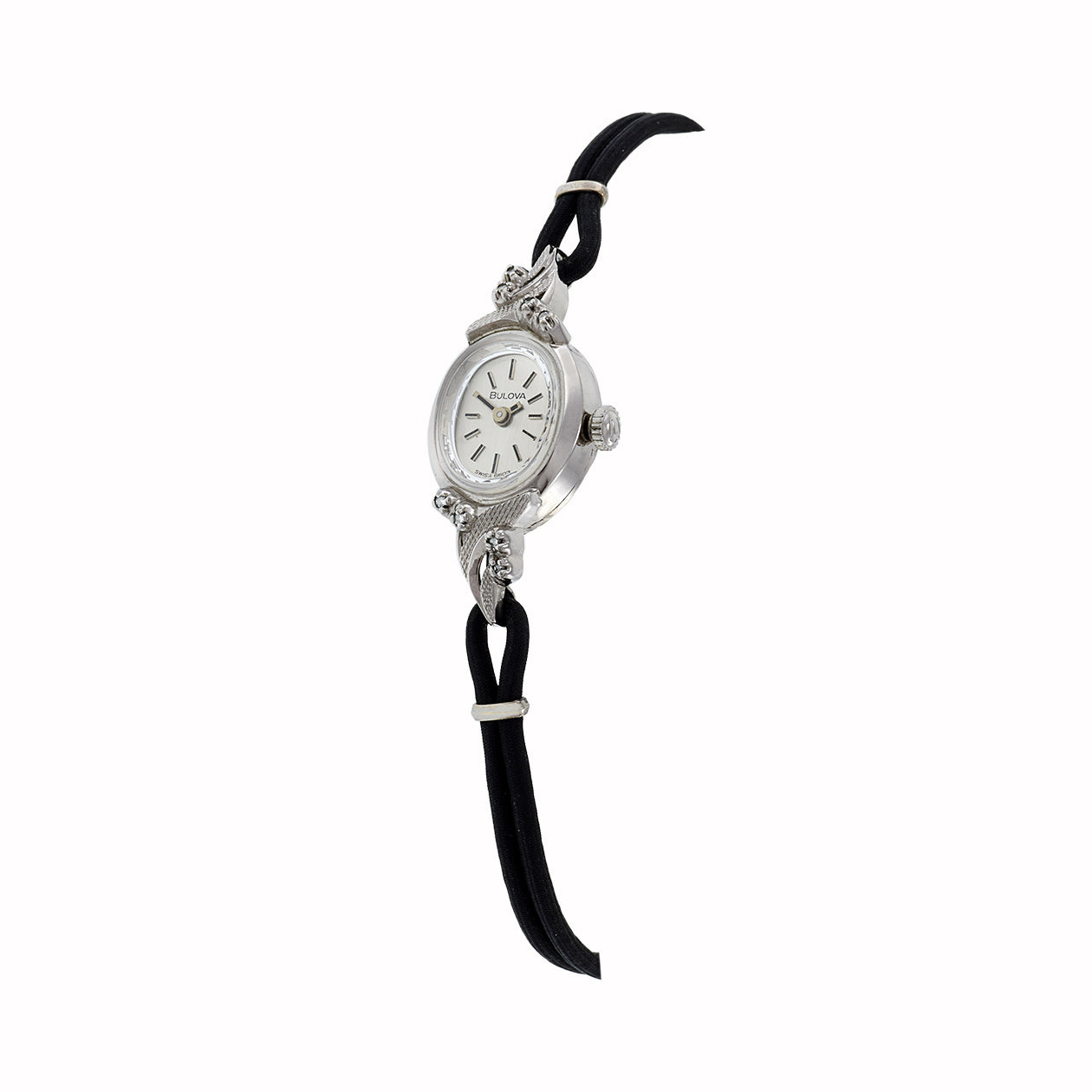 Vintage 1970's Bulova Cocktail Watch White Gold Plate with Diamonds
