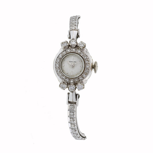 Hamilton 1940's Ladies 14KT White Gold Diamond Cocktail Watch