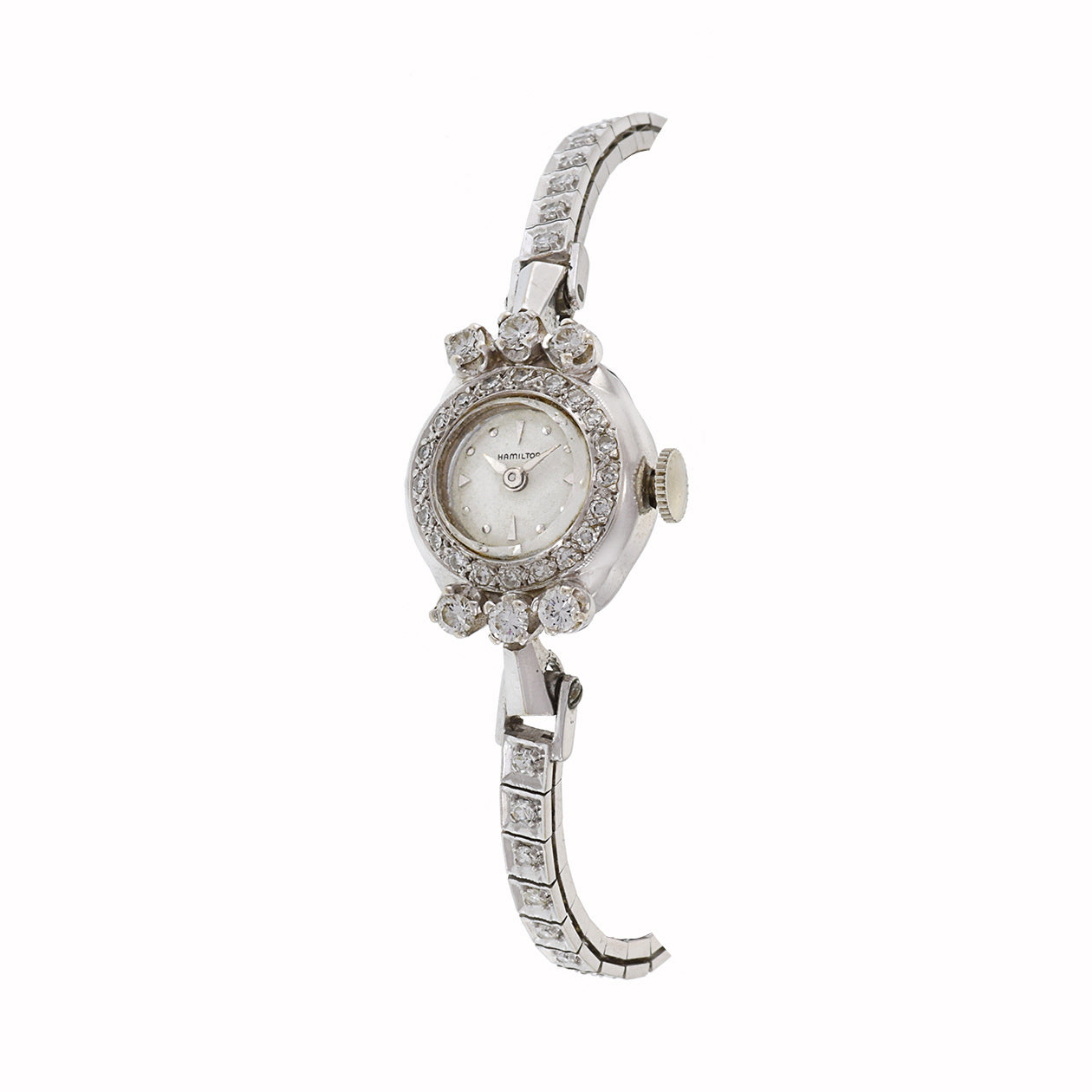 Hamilton 1940's Ladies 14KT White Gold Diamond Cocktail Watch