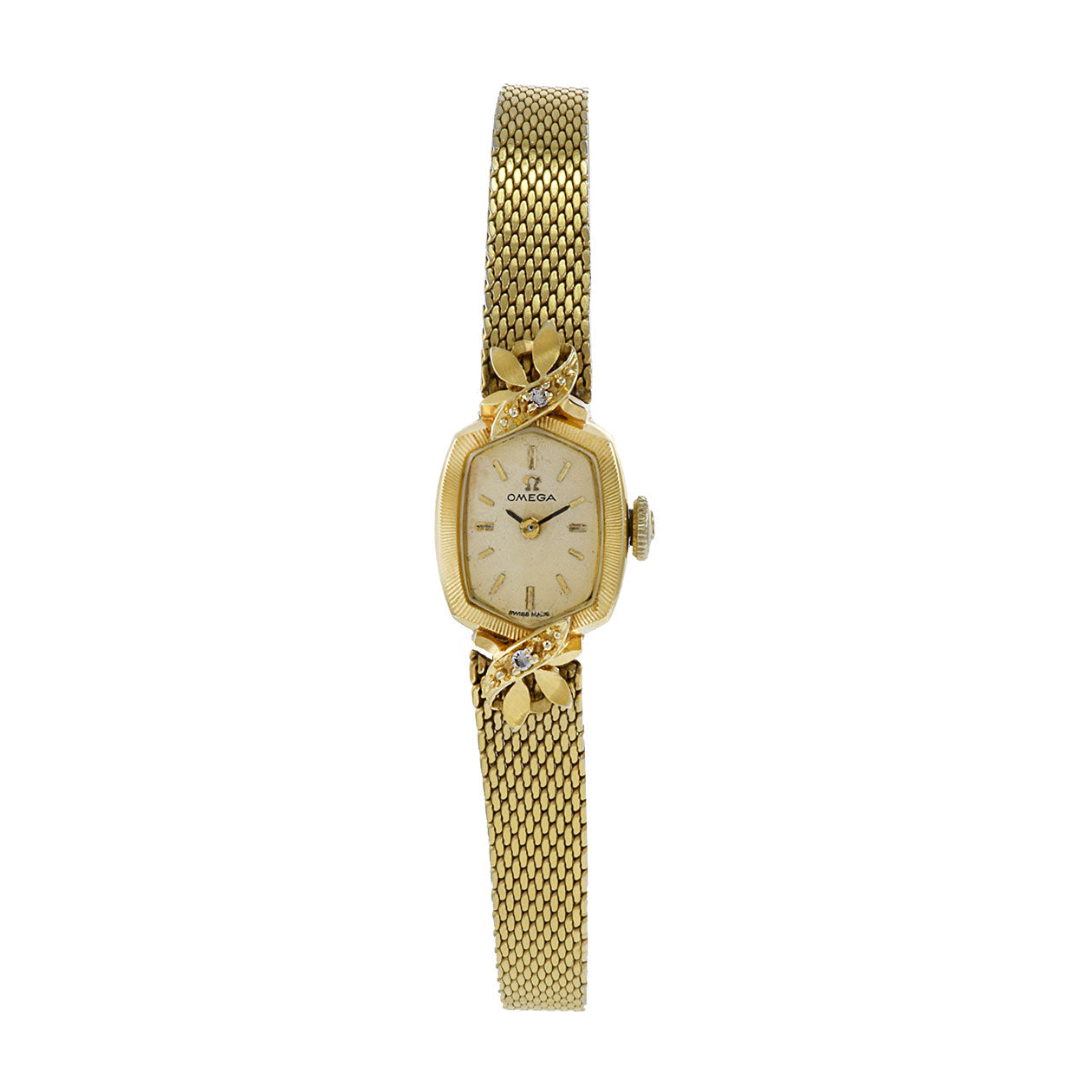 Solid 14k Case Diamond Dial Omega Watch Omega 1960s 14K Gold