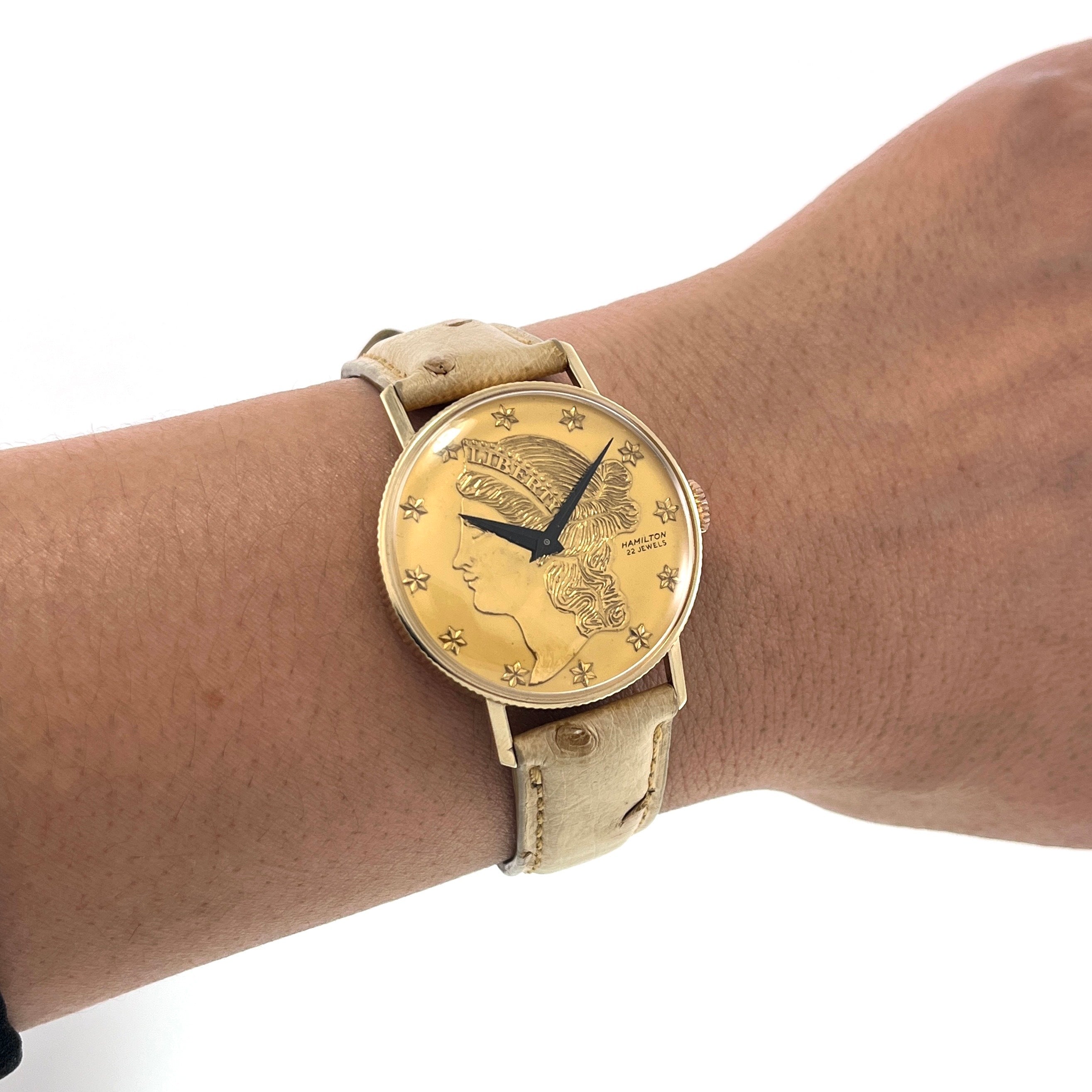 Vintage 1969 Hamilton Liberty Coin 14KT Yellow Gold Watch
